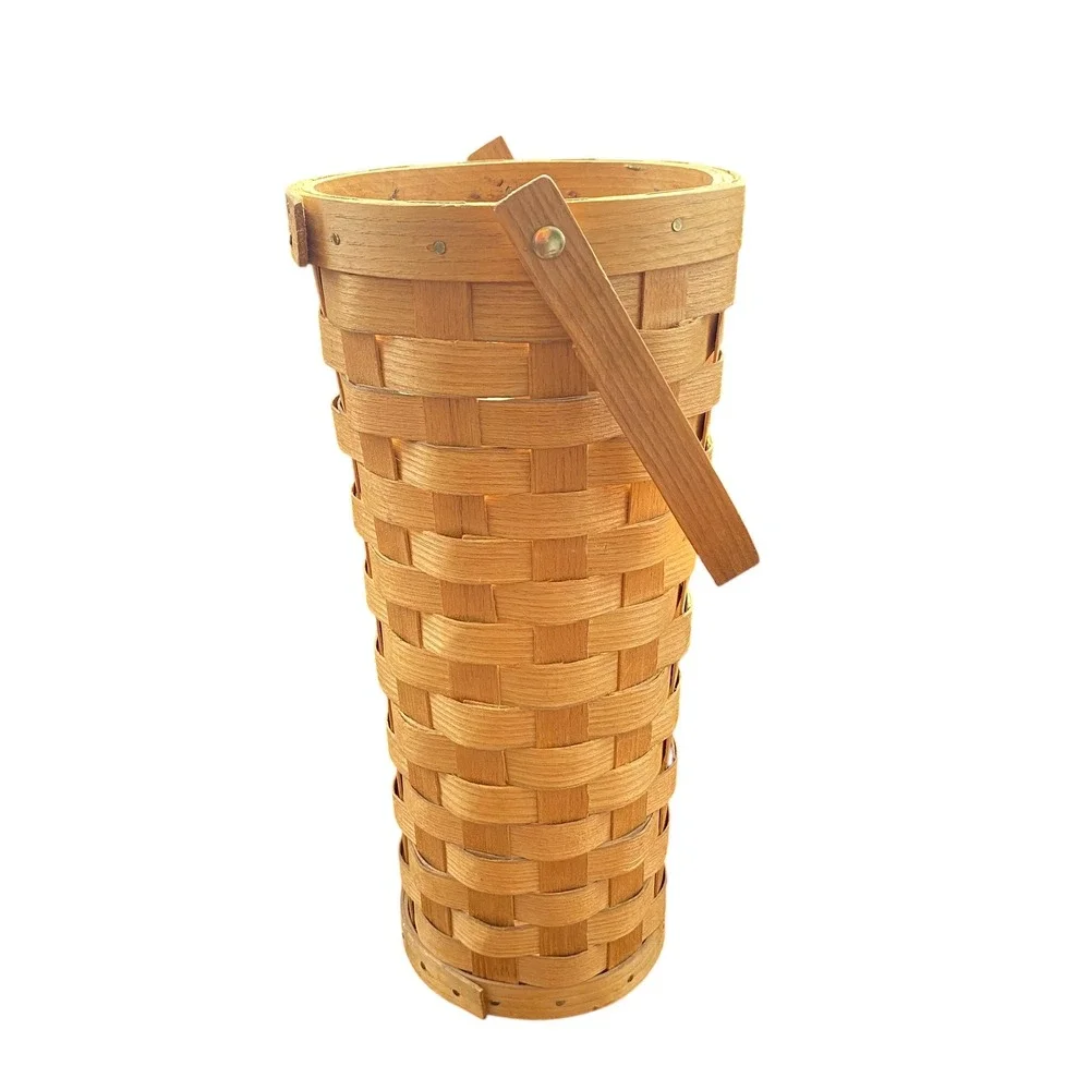 Peterboro Basket Co Tall Tapered Woven Wood Basket Handle Farmhouse USA